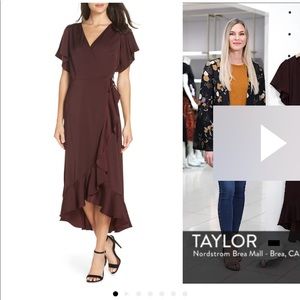 Chelsea28 Midi Ruffle Wrap Dress, Burgundy, XS